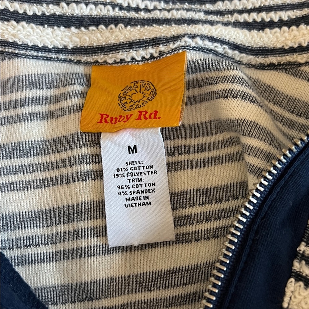 Ruby Rd Textured Striped Quarter Zip Blue Size Medium - Picture 5 of 9